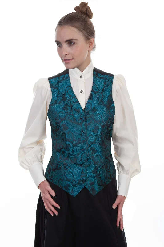 Women's Trendy Casual Outfit Scully Womens Teal Polyester Scroll Swirls Vest