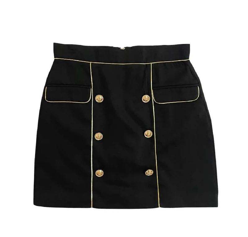 Women's Stylish Professional Garments Women's Mini Skirt With Gold Trim And Buttons In Black