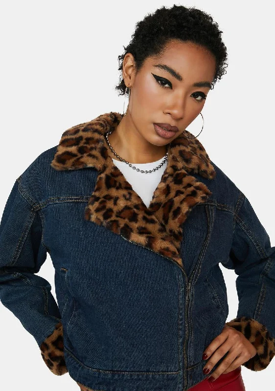 Luxury Women's Clothes Fierce Cat Denim Jacket