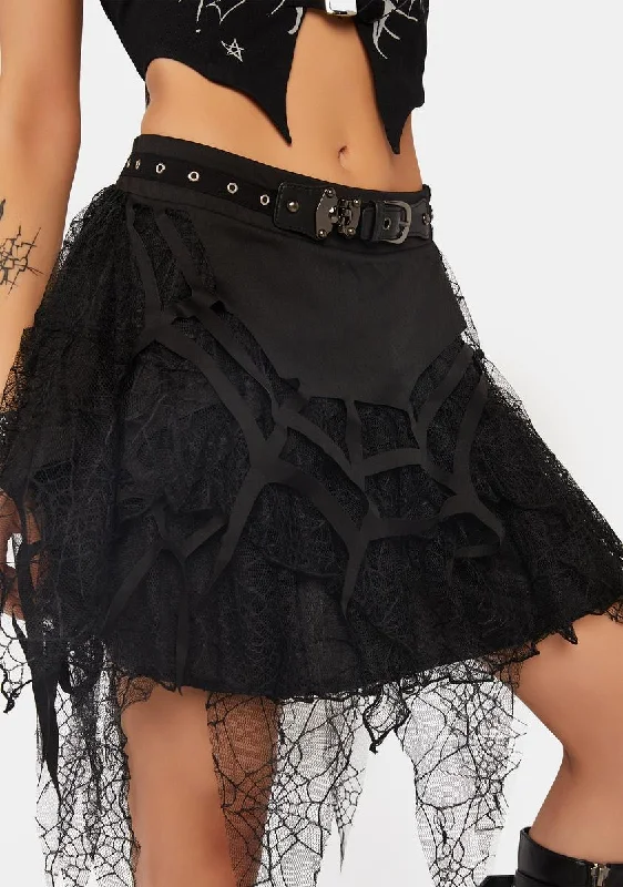 Women's Classic Outfit Punk Rebel Girl Spider Web Tasseled Mini Skirt