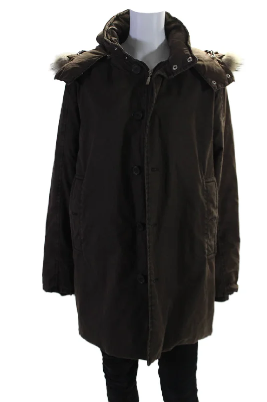 Stylish Clothes For Women Moncler Womens Brown Fox Fur Trim Removable Hood Long Sleeve Parka Jacket