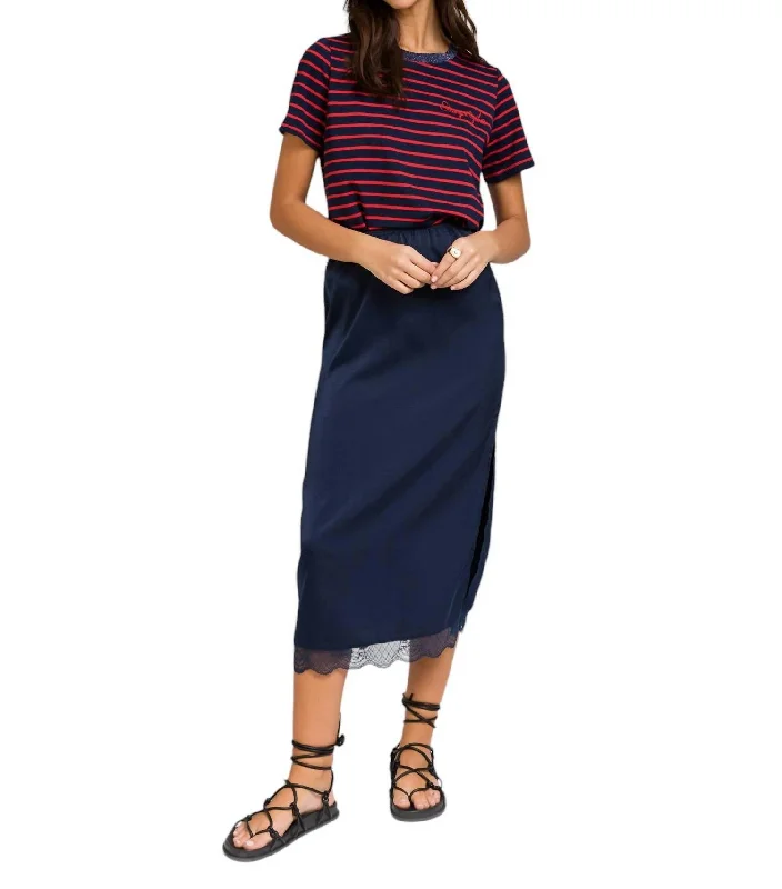 Women's Chic Outerwear Outfit Jaisone Split Skirt With Lace In Navy