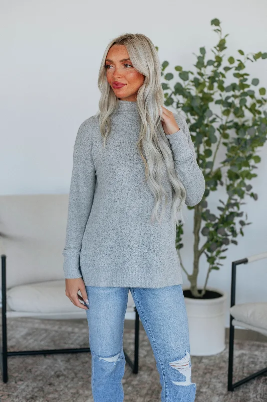 Women's Work Outfit Rachelle Mock Neck Top - Heather Grey