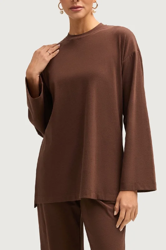 Women's Comfortable Garments Aria Ribbed Everyday Top - Dark Brown