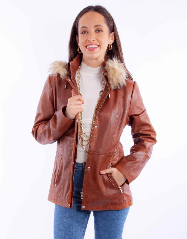 Affordable Trendy Clothes For Women Scully Womens Faux Fur Hooded Brown Leather Leather Jacket XL