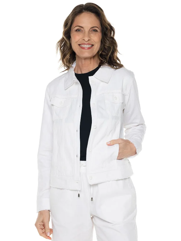 Vintage-Inspired Women's Clothes Women's Everglade Chambray Cropped Jacket | White Chambray Vintage-Inspired Women's Clothes Women's Everglade Chambray Cropped Jacket | White Chambray