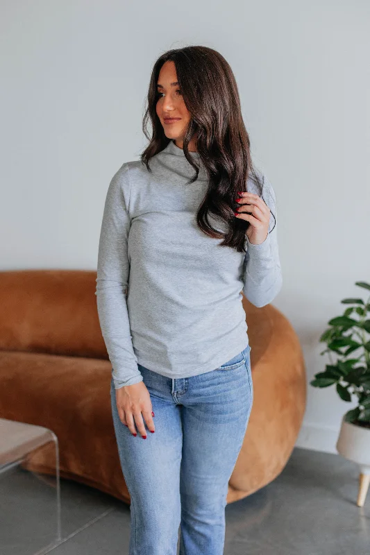 Women's Occasion Wear Apparel Cene Mock Neck Top - Heather Grey