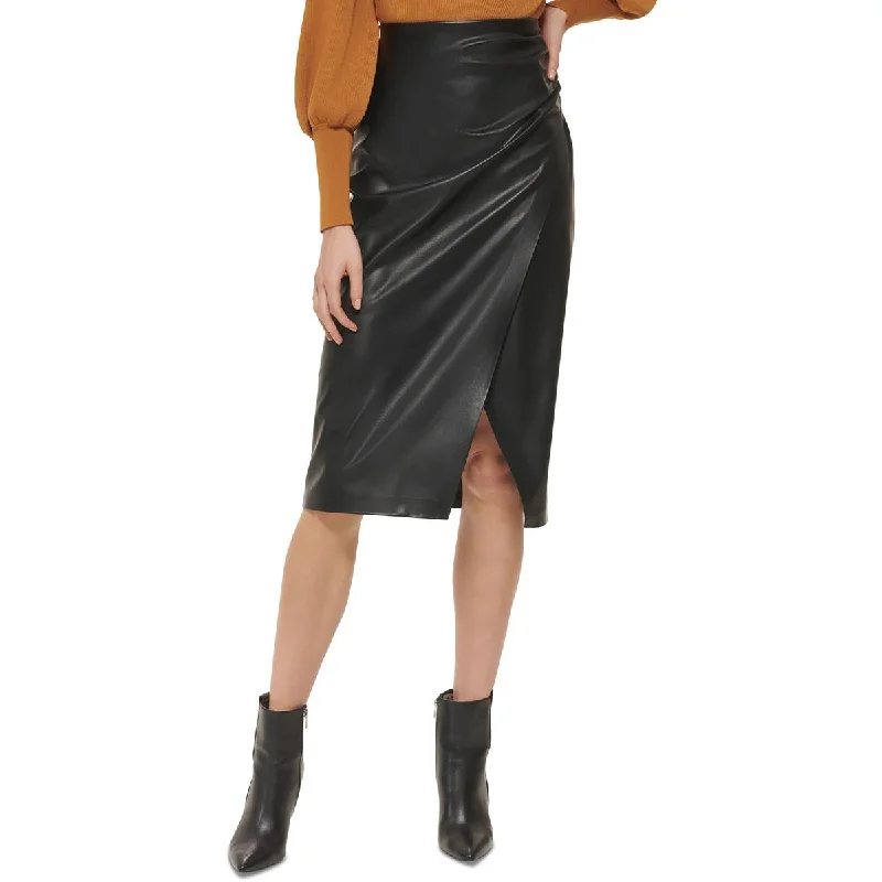 Women's Outdoor Attire Womens Faux Leather Midi A-Line Skirt