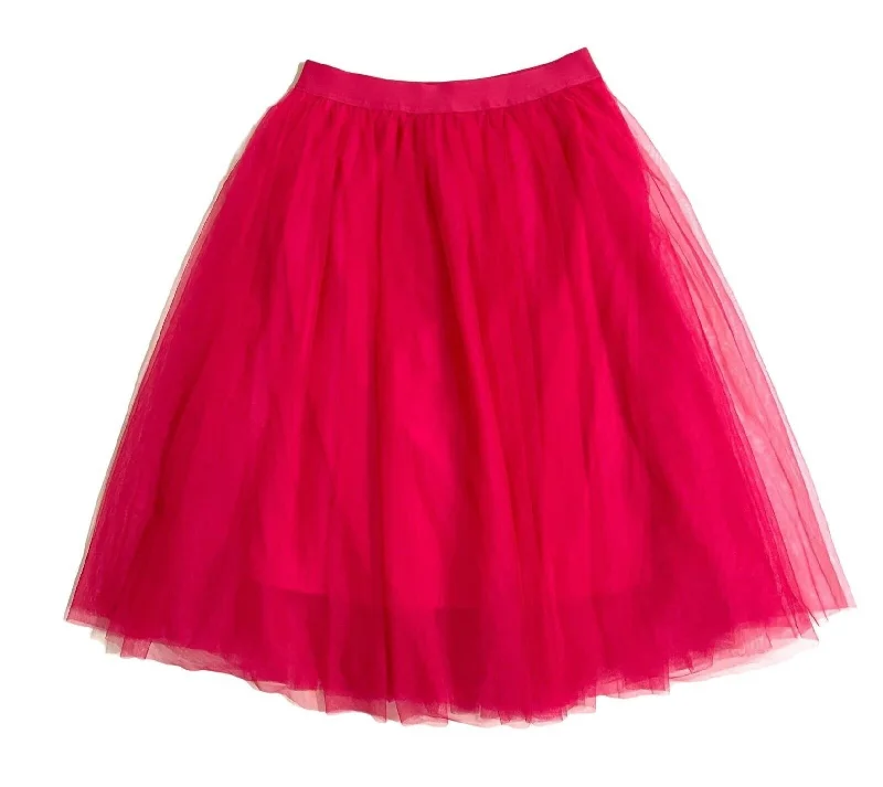 Women's Athletic Garments Women's Tulle Elastic Waist Midi Skirt In Hot Pink