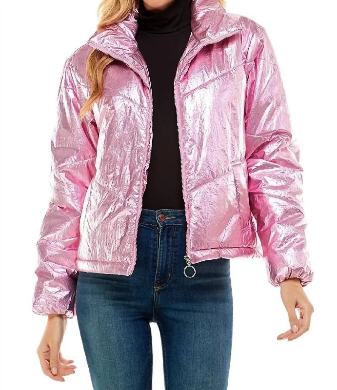 Women's Athletic Garments Angelika Metallic Puff Jacket In Pink