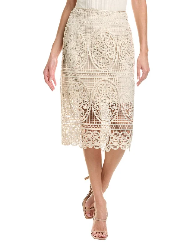 Women's Casual Apparel For Weekends Elie Tahari Silk-Trim Lace Skirt