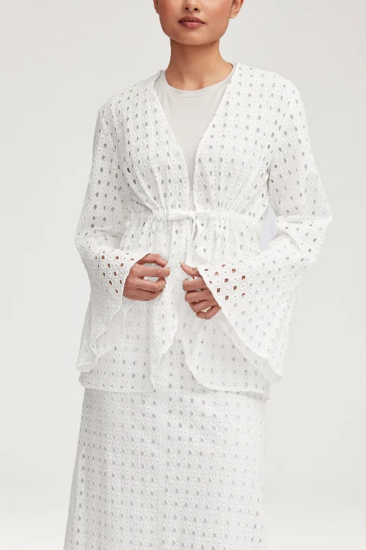 Women's Wardrobe Apparel Mamba White Eyelet Tie Front Top