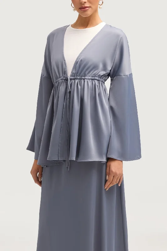 Women's Resort Garments Samia Satin Tie Front Top - Winter Blue
