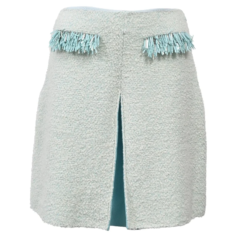 Women's Plus-Size Apparel Lanvin Fringed Mini Skirt in Light Blue Cotton
