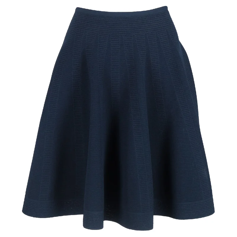 Women's Plus-Size Clothes Alaïa Flared A-Line Skirt in Navy Blue Wool