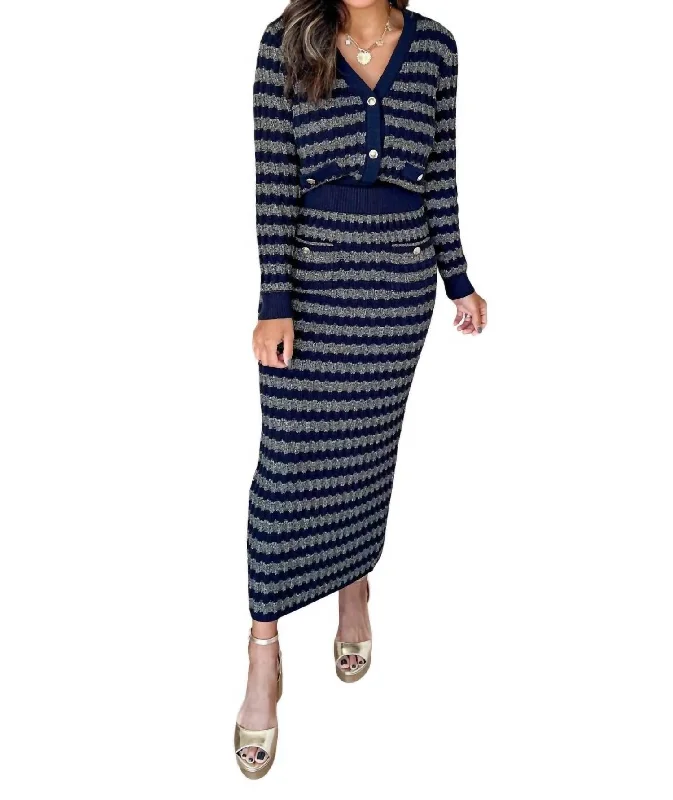 Women's Luxury Garments Carolyn Knit Midi Skirt In Blue