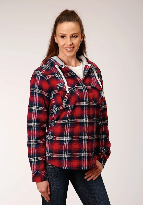 Women's Chic Outfit Roper Womens Wine/Navy 100% Cotton Flannel Plaid Jacket