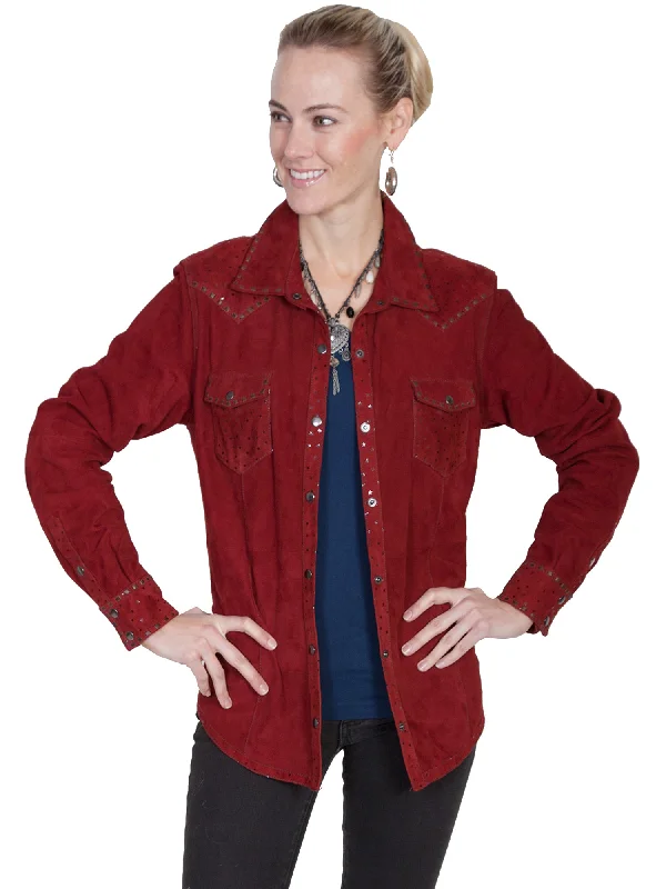 Women's Holiday Clothing Scully Womens Cranberry Leather Shiny Stars Jacket