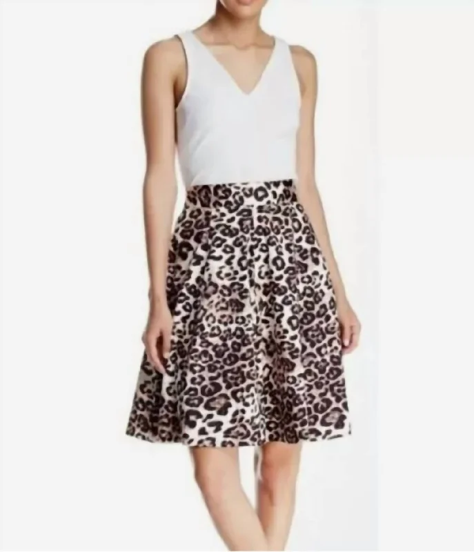 Women's Plus-Size Garments Animal Print Full A-Line Skirt In Ivory/brown