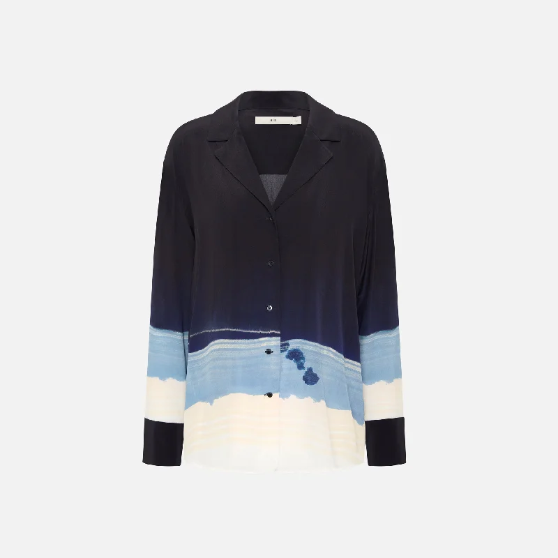 Women's Casual Attire SIR Mariner Printed Silk Crêpe De Chine Shirt - Shoreline Stripe