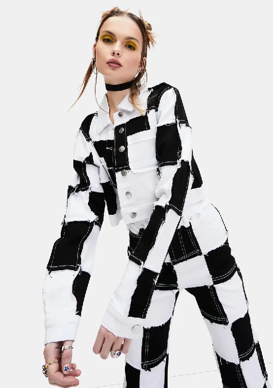 Women's Transitional Attire Tunnel Vision Checkered Crop Jacket