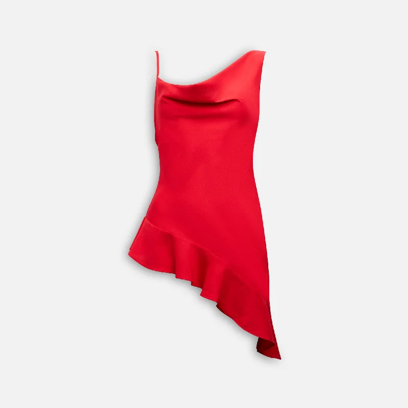Women's Chic Outerwear Outfit Azeeza Daphne Ruffled Asymmetric Satin Top - Garnet