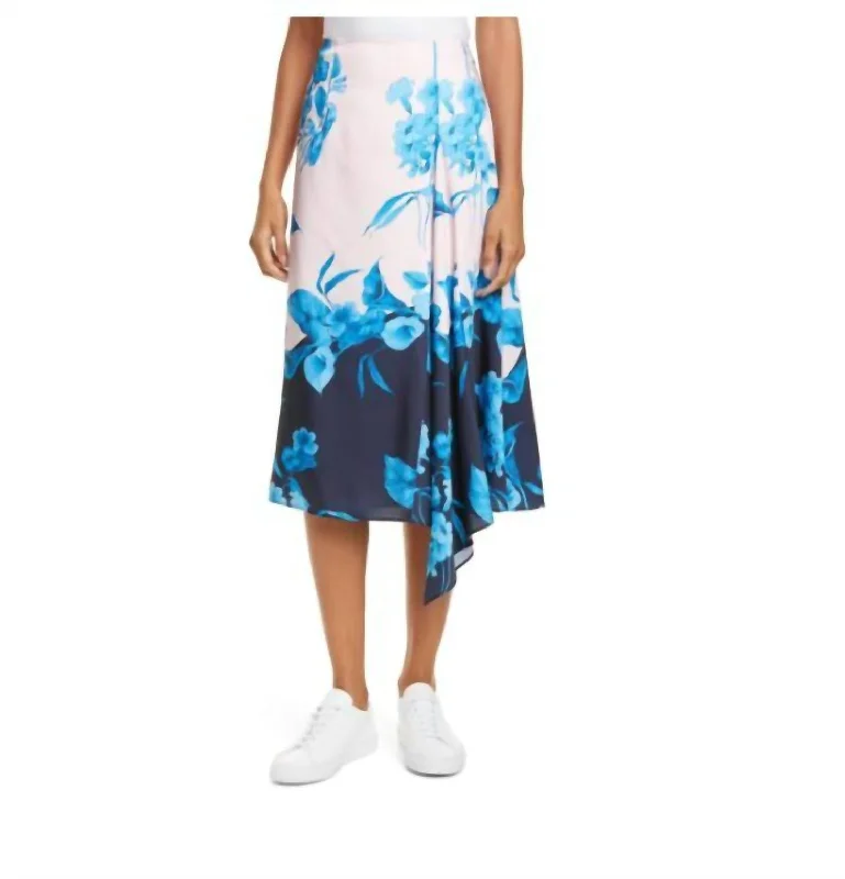 Women's High-Fashion Garments Floral Asymmetrical Satin Midi Skirt In Pink