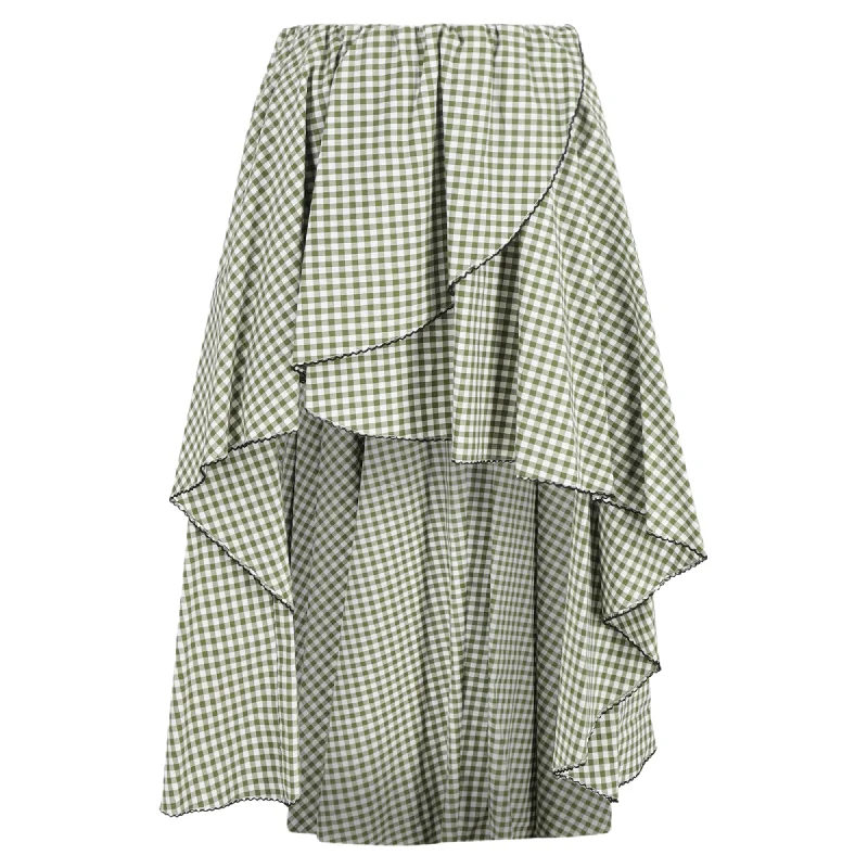Affordable Women's Clothes Caroline Constas Adelle Gingham Midi Asymmetric Skirt in Green Cotton