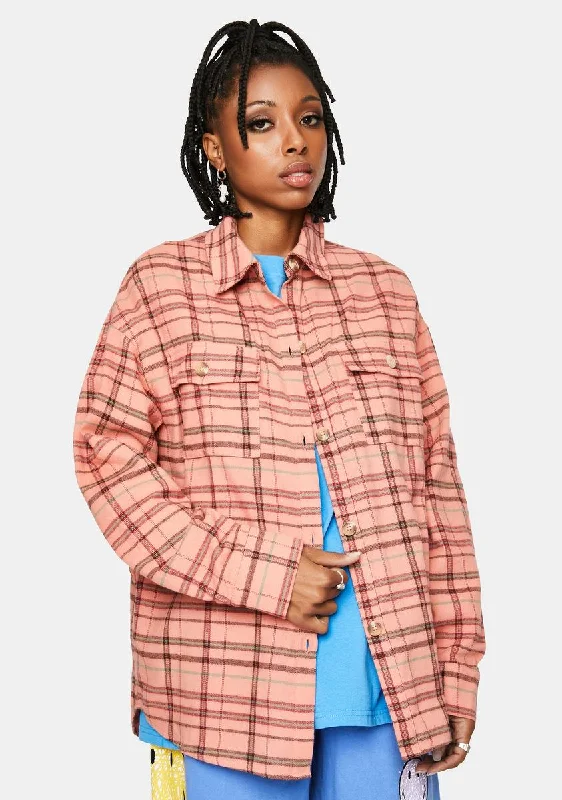 Comfortable Outfit For Women Peach Flannel Jacket