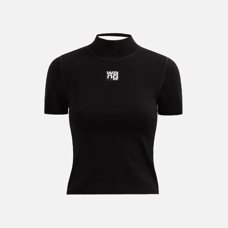 Affordable Fashion Clothing For Women T by Alexander Wang Foundation Bodycon Mock Neck Top with Logo Patch - Black