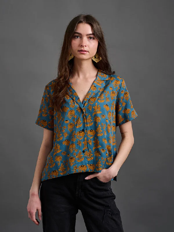 Timeless Women's Garments Camp Shirt - Teal Floral