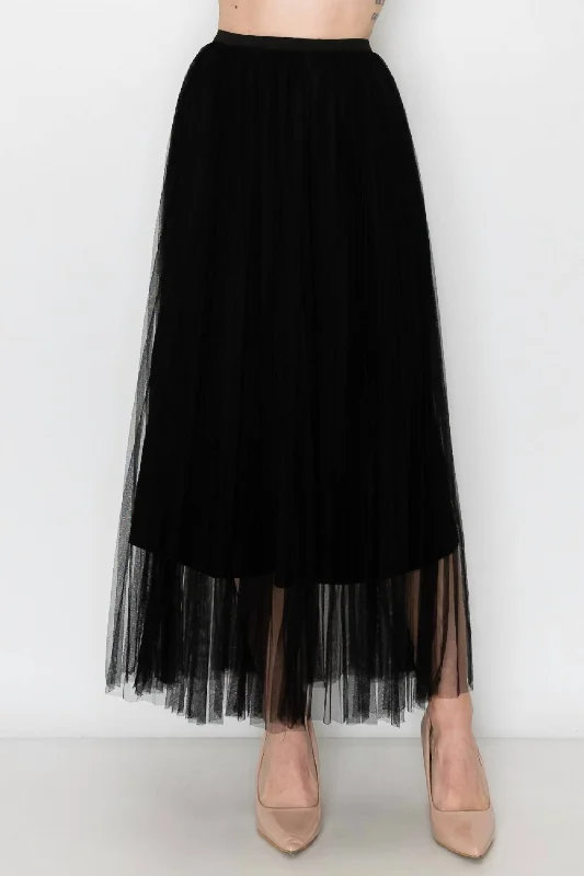 Vintage-Inspired Women's Apparel Mesh Skirt In Black