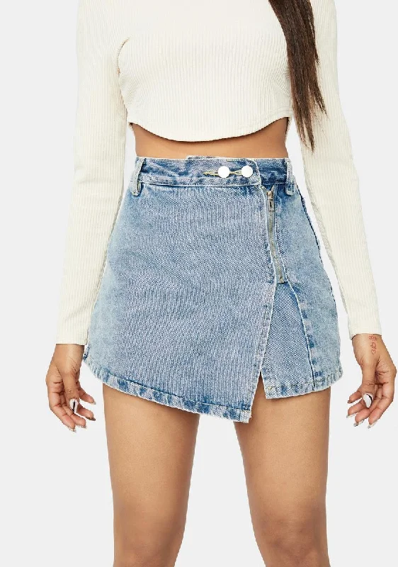 Stylish Clothes For Women Sky Secret Letter Denim Zip Up Mini Skirt