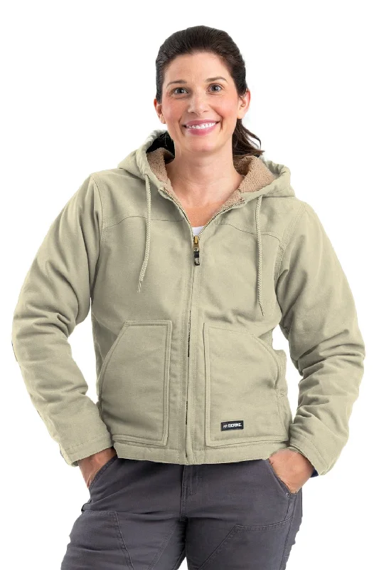 Women's Active Garments For Workouts Berne Sand 100% Cotton Womens Softstone Hooded Coat Sherpa