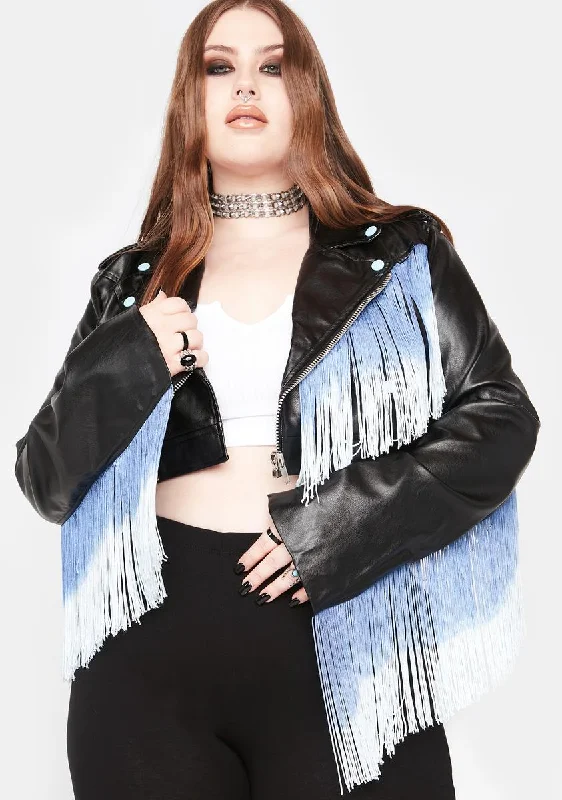 Women's Relaxed Outfit Plus Royal Bite The Dust Fringe Moto Jacket