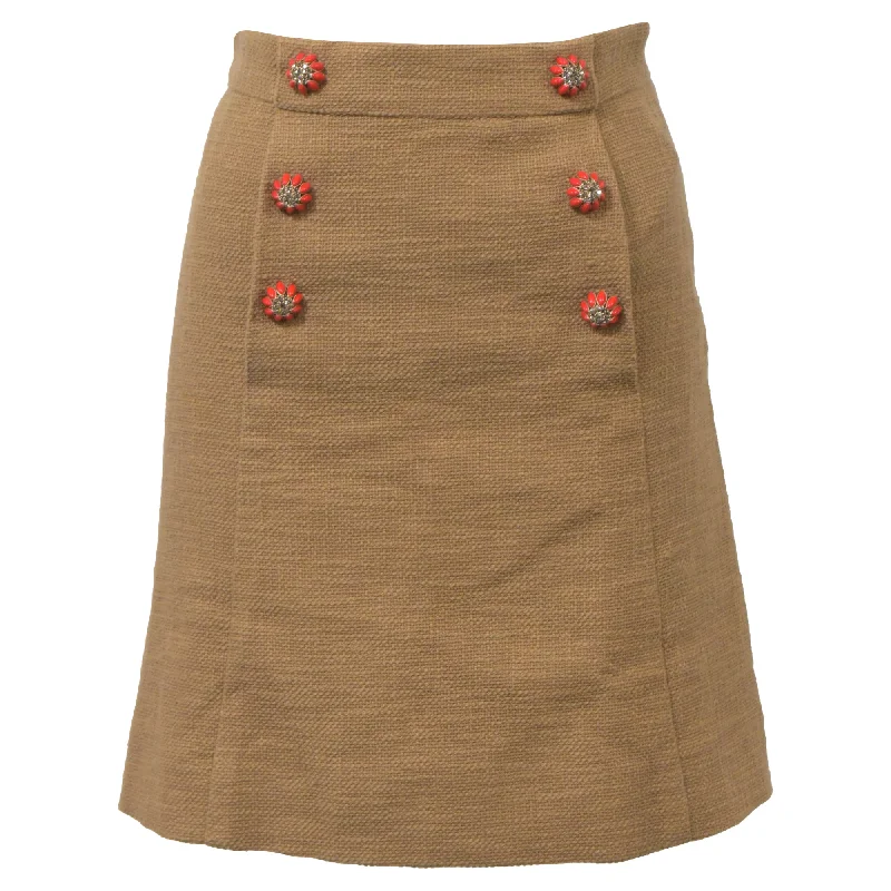 Elegant Women's Attire Dolce and Gabbana Embellished Buttons Mini A-Line Skirt in Brown Wool