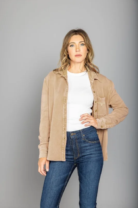 Stylish Women's Attire Kimes Ranch Womens Throw Shirt Khaki 100% Cotton Cotton Jacket