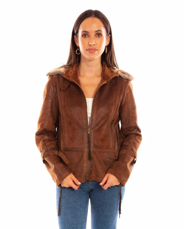 Vintage Clothing For Women Scully Womens Bomber Aviation Brown 100% Polyester Faux Leather Jacket XL