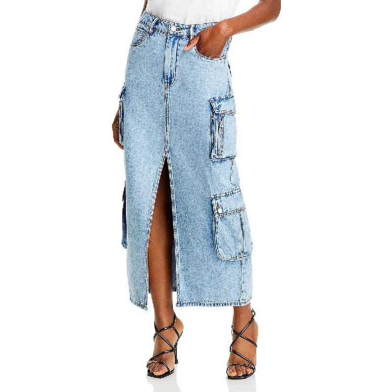 Comfortable Women's Clothes Womens Cargo Maxi Denim Skirt