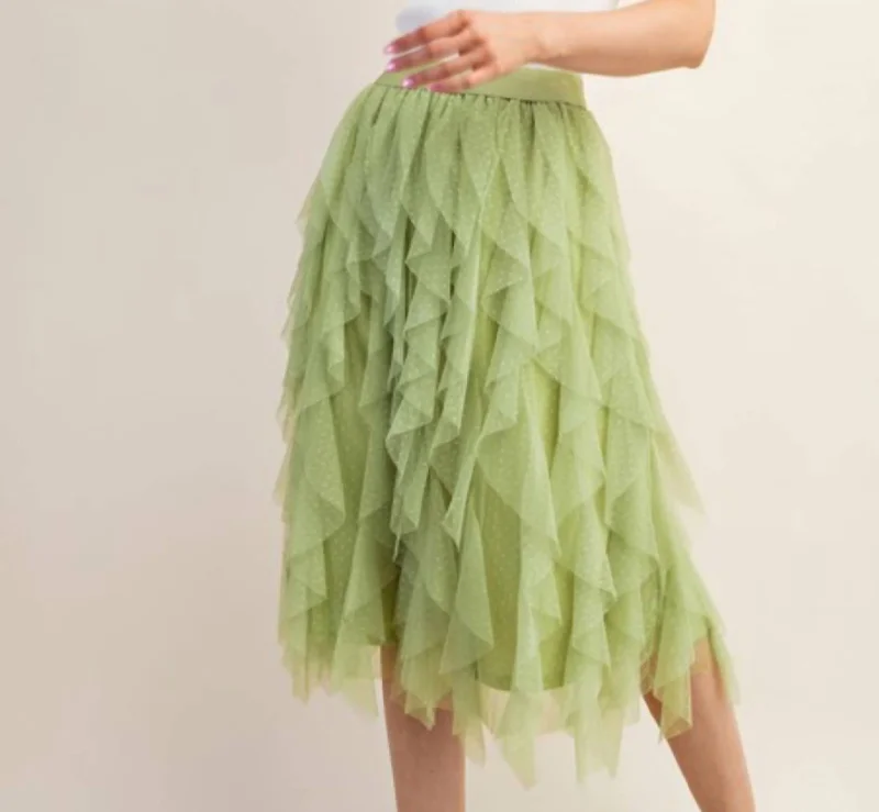 Elegant Women's Evening Garments Tulle Skirt In Lime