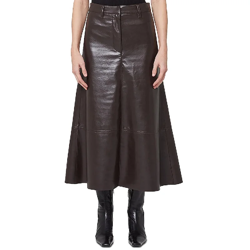 Women's Travel Attire Womens Leather Casual Midi Skirt