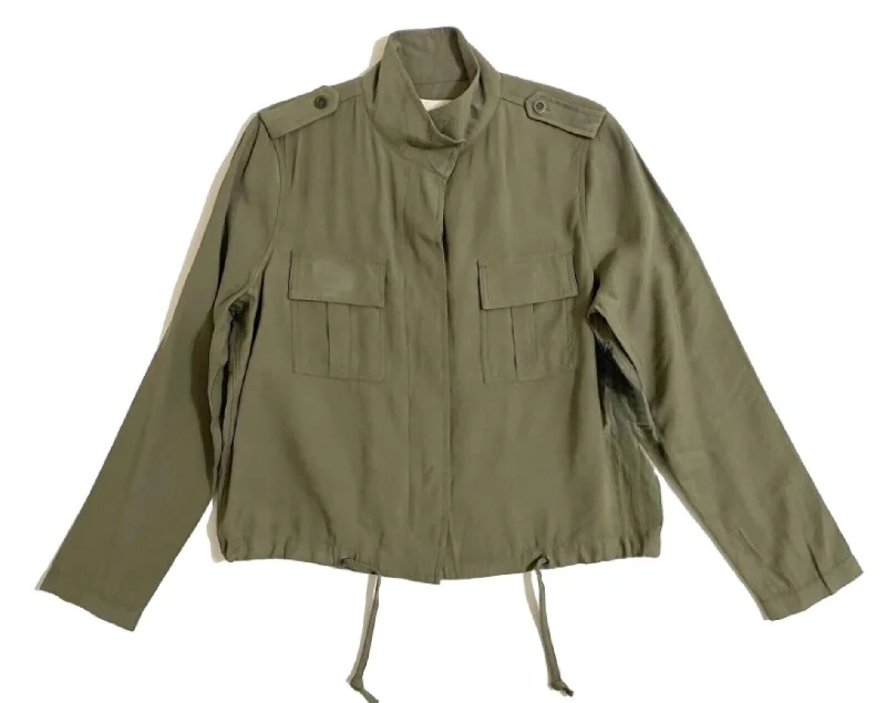 Women's Elegant Evening Outfit Women's Crop Military Style Casual Jacket In Green