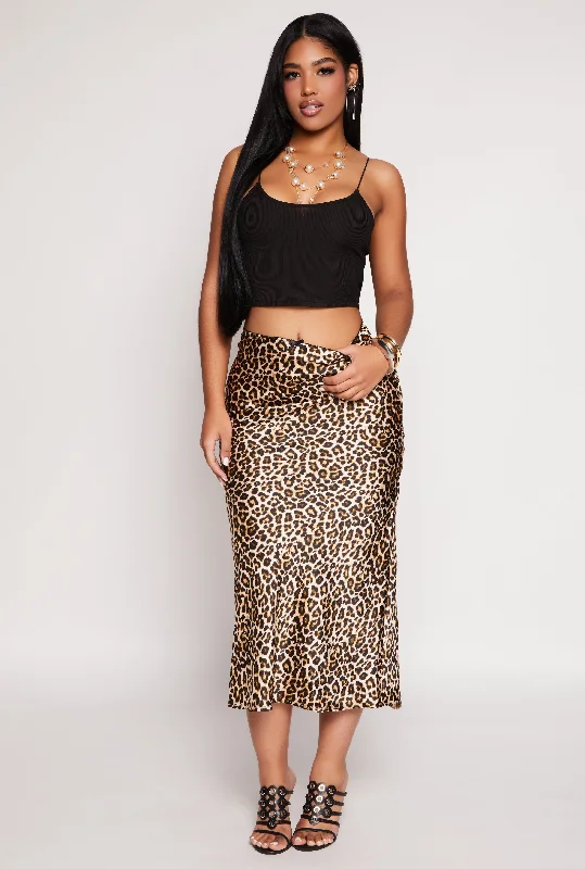 Chic Women's Outfit Almost Famous Satin Printed Pattern Midi Skirt