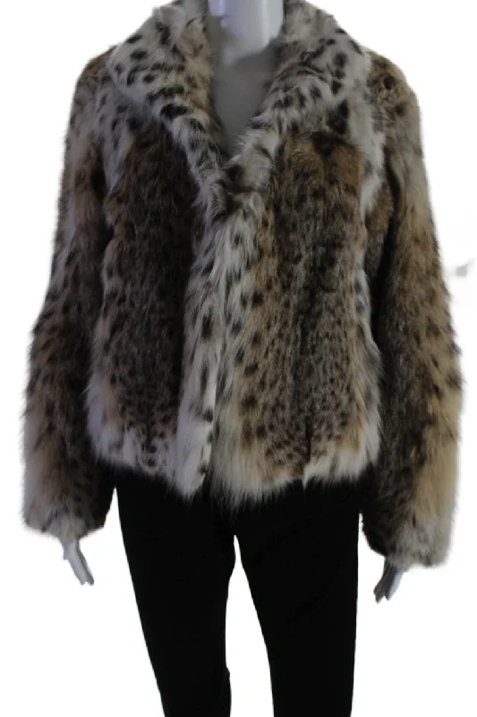 Women's Activewear Attire Zandra Rhodes For Pologeorgis Womens Fox Fur Collared Coat Beige