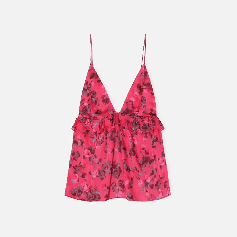Women's Elegant Clothing Sets Ganni Printed Satin Strap Top - Raspberry Wine