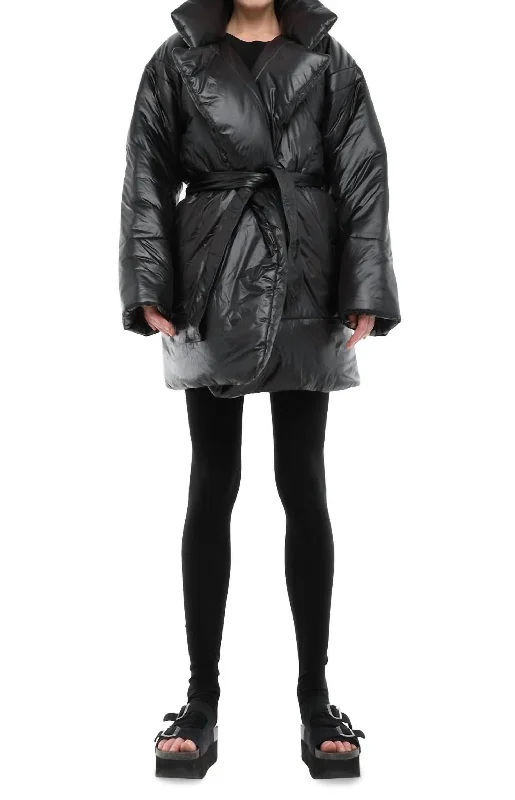 Women's Clothing For Holiday Travel Knee Length Sleeping Bag Coat In Black
