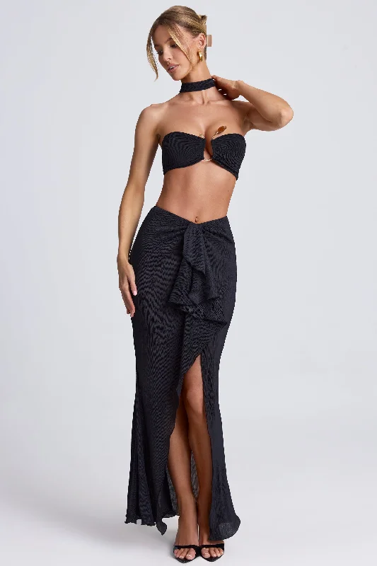 Women's Vintage-Inspired Clothing Ruffle-Trim Maxi Skirt in Black