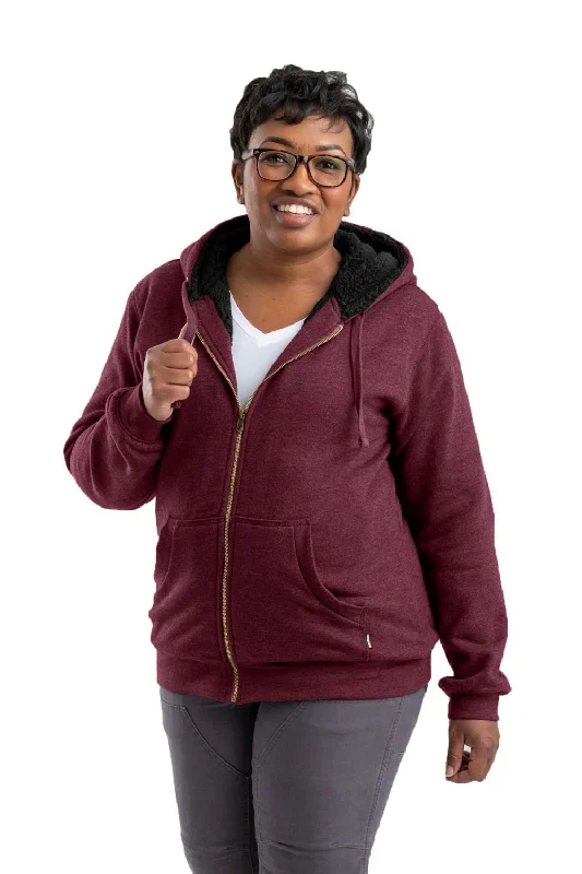 Women's Comfortable Lounge Garments Berne Cabernet Cotton Blend Womens Insulated Zip Hooded Sweatshirt