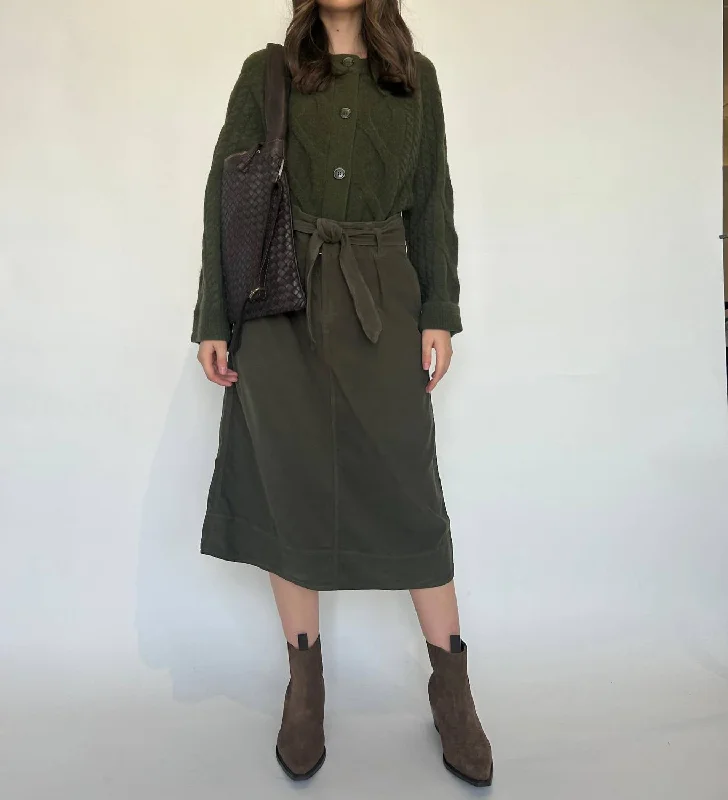 Charming Women's Outfit For Special Occasions Kennedy Corduroy Tie Belt Skirt In Aloe