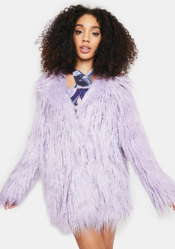 Affordable Women's Attire Lilac Faux Fur Longline Coat